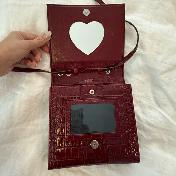 Brighton Burgundy Tri-Fold Crossbody Wallet Purse – Heart Mirror - Picture 8 of 11